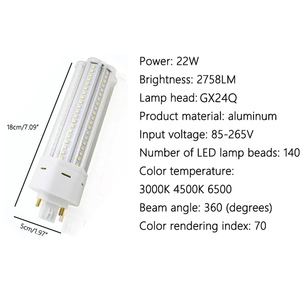 Paquete de 10 Bombillas Led Gx24Q con Base de 4 Pines, Cálido 3000 K, Fluorescente Compacta de 22 W para Ventilador de Baño, Campana de Cocina, Lámpara Enchufable de 6000 K, Ángulo/Warm Whit
