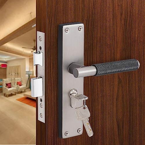 Image of Atom 8 Inch Heavy Duty Mortise Door Lock with Both Sided Key for Bedroom, Living Room, Main Door, Black-Silver Finish | 3 Keys | Lockset for House Hotel Office (MIA-D-CYBSK)