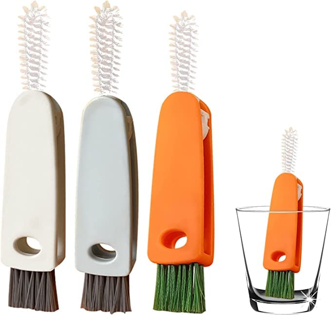 NH Fashion Hub 3 in 1 Tiny Bottle Cup Lid Detail Brush, Multifunctional Cute Carrot Mini Cup Glass Cover Cleaning Brush, Cup Cover Lid Groove Cleaner Home Kitchen Washing Tool.