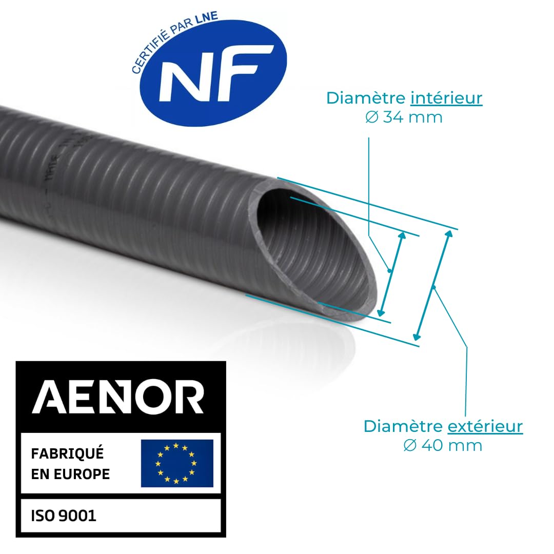 Couronne Rouleau 10M Tuyau PVC Gris Pression Souple à coller Ø 40mm diamètre/Bassins et Piscines