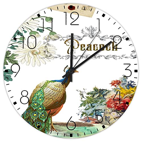 Horloge murale en bois cadeau maison neuve motif paon fleuri