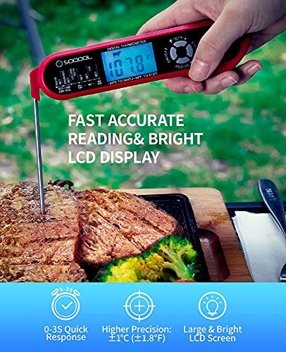 Meat Thermometer, SOQOOL Instant Read Food Thermometer, Dual Probe 2 in 1 Waterproof Oven Thermometer with Alarm, Backlight, Calibration for Cooking Grill BBQ Candy Beef Turkey Smoker Deep Fry - Thumbnail 2