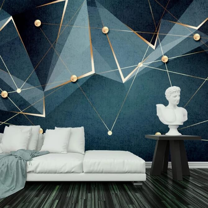 Papier peint panoramique 3D lignes géométriques dorées rétro 150x105cm