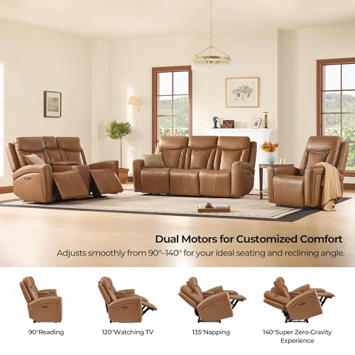 Image of CHITA Zero Gravity Leather Reclining Sofa, 3-Seat with Console, Saddle
