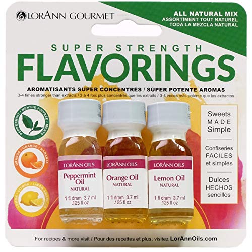 LorAnn - LorAnn Super Strength Flavoring Extract Trio Pack (Pack of 3) - All Natural Mix: Peppermint, Orange & Lemon - Concentrated Flavor Oils for Hard Candy, Baking, Frosting, Ice Cream, Drinks & Desserts