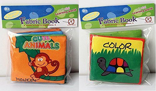 iDream 2pcs Soft Cloth Fabric Book Educational Learning Rattle Toy for Newborn Infant (Animal & Color)