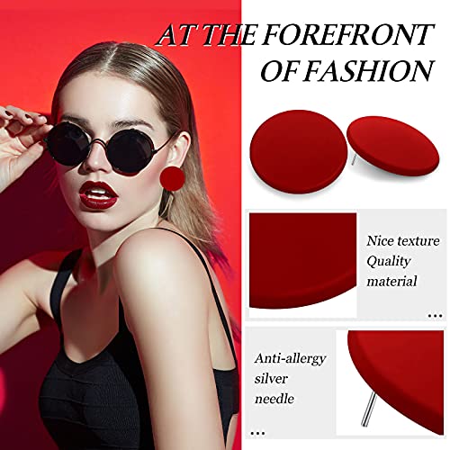 Junkin 6 Pairs Big Stud Earrings Gifts for Women Acrylic Button Earrings Circle Disc jewelry(Black,Red,Green,White,Orange,Dark Blue)4