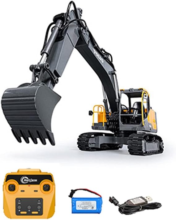 efaso Volvo RC Excavator 1:16 Fully Proportional High-Quality Upgrade Version with Full Metal Gear and Thread Drive Interchangeable Tool Hammer Gripper - Excavator Controllable via App