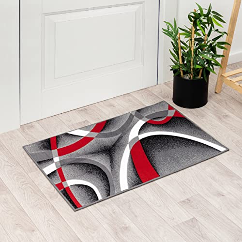 Persian Area Rugs Swirls Modern Abstract Area Rug Carpet, 2' x 3', Black/Red/White