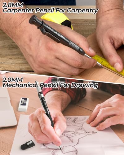 Nicpro 27 Pack Carpenter Pencils for Woodworking, Construction Mechanical Pencil with 100 Refill, Automatic Center Punch and Carbide Scribe Carpenter Tool, Construction Pencil for Carpenters Marking - Image 5