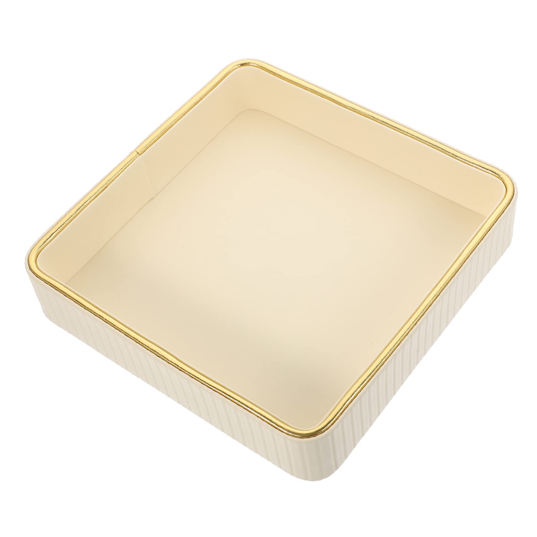 Bandeja Fácil Cuadrada Cuero Llaves u de Blanco y Borde Dorado, Organizador Moderno de Limpiar Joyerasy para Tocador Oficina