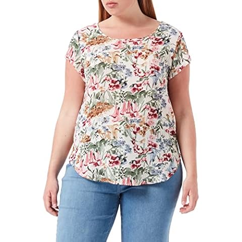ONLY TALL Women's Onlvic Ss Top Noos Ptm Fn T-Shirt, Cloud Dancer/AOP: Blurry Flower, 14 Cover