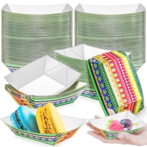 MotBach 200 Pack 1/4Lb Mexican Paper Food Boat Trays Disposable Small Paper Boat Containers, 0.25Lb Mini Kraft Food Serving Tray Boats for Snack Fries Popcorn Dessert Taco Nacho