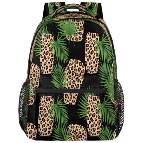 Mochila para laptop de 15.6 pulgadas con diseño de leopardo y estampado tropical para estudiantes