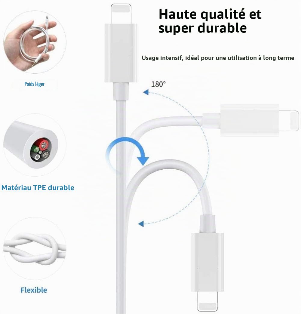 Cordon auxiliaire iPhone voiture adaptateur Lightning vers prise casque 3,5 mm compatible iPhone 14 13 12 11 XS XR X 8 7