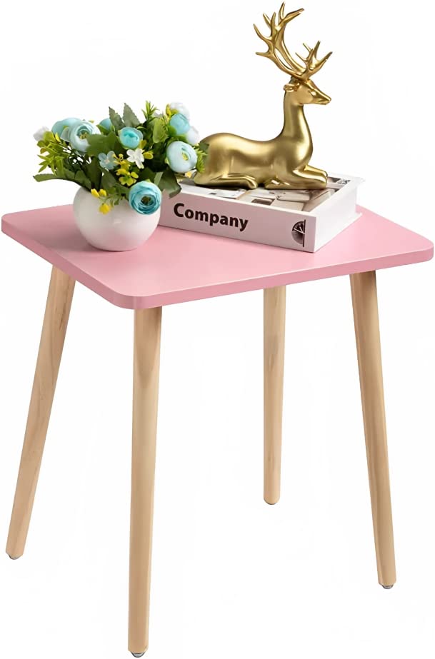 UMAAS Unique Wooden Handicrafts® Pink Side Table, Modern End Table for Living Room, Bedroom, Balcony and Office,Wooden Table with Natural Wooden Legs (35.56x30.48x37.5 cm) (Pink)-image-2
