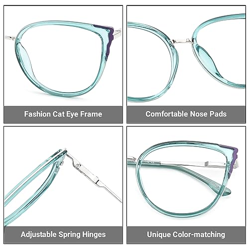 Image of Zeelool Cat Eye Eyeglasses Frame for Women Men Non-prescription Clear Lens ZJGX338746-06 Green