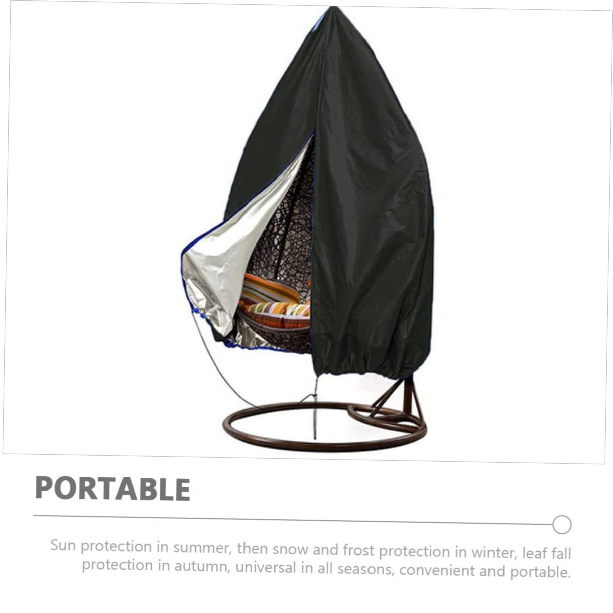 Toddmomy Housse de Fauteuil Suspendu Œuf, Imperméable et Anti-poussière, Fermeture Éclair Centrale, Polyester Noir, pour Jardin et Cour