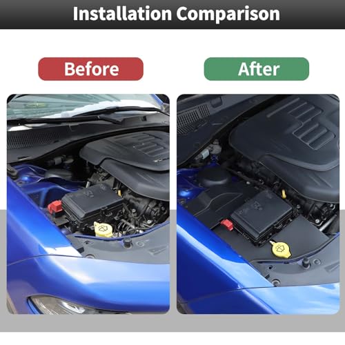 Image of CheroCar 3PCS Hood Engine Bay Cover Trim Kit for 2015-2026 Dodge Challenger,Interior Engine Bay Dress Up Kit,Coolant Windshield Washer Fluid Cover & Wire Dust Cover(Black)