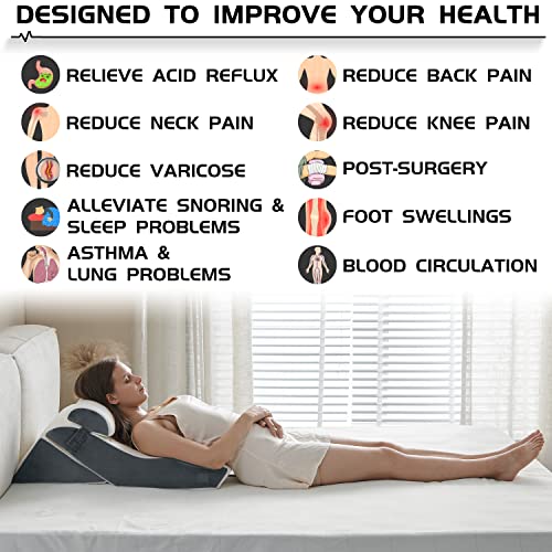 Qirroboni 3Pcs Orthopedic Bed Wedge Pillow Set, Adjustable Pillows For Neck, Back And Leg Pain Relief Comfortable & Post Surgery Foam - Heartburn, Anti Snoring, Acid Reflux & Gerd Sleeping Light Grey #TOP4
