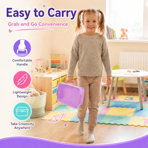 Image of Carolart 4 Pack 12.8 Inch Plastic Storage Bins, Stackable Sensory Bin | Portable containers with lids for sand toy storage,stationery, crafts, classroom and toy organization