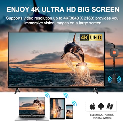 Image of Wireless HDMI Dongle Adapter 4K, SOCLLLife Display Receiver for iOS /Android /Windows Devices to TV, Monitor, or Projector, Screen Mirroring with Airplay /Miracast /DLNA for Movies, Presentations