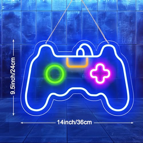Image of Euvkysh Game Neon Sign for Gamer Room Decor, Led Dimmable Neon Signs Wall Decorations for Living Room Bedroom Gamepad Controller Shape Lights Game Room Decor, Best Gamer Gifts for Boys, Kids