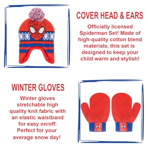 Image of Marvel Spider-Man Boys Winter Hat and Mitten Set, Beanie Hat and Gloves