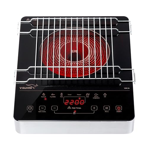 Image of V-Guard VIRC 04 2200 W Infrared Induction Cooktop | Compatible with All Utensils | Up to 4 kV Surge Protection | BBQ Grill | Touch Panel Control | Stainless Steel Body | 1 Year Warranty by V-Guard