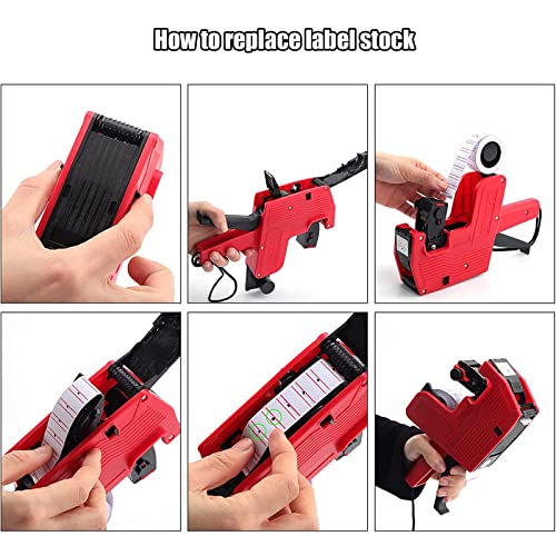 مسدس تسعير من 8 ارقام من تي كيه تي تي بي دي، مجموعة مسدس تسعير مع 4000 قطعة من الملصقات واعادة تعبئة الحبر للمكتب ومتجر البيع بالتجزئة ومتجر البقالة (احمر)