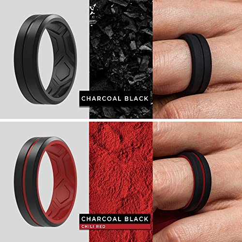 ThunderFit Silicone Wedding Rings for Men, Bevelled Breathable 2 Layers Midline 8.2mm Wide 2.5mm Thick - 1/2/3/4/5/6/7 Variety Multipack3