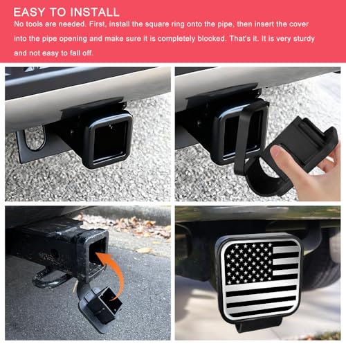 YUPIKJI 2 Inch Trailer Hitch Cover, Tow Hitch Covers, American Flag Tow Receiver Tube Plug Insert, Car Exterior Accessories Square Dustproof Towing Receiver Tube Plug Cap for Most Vehicles (Silver)