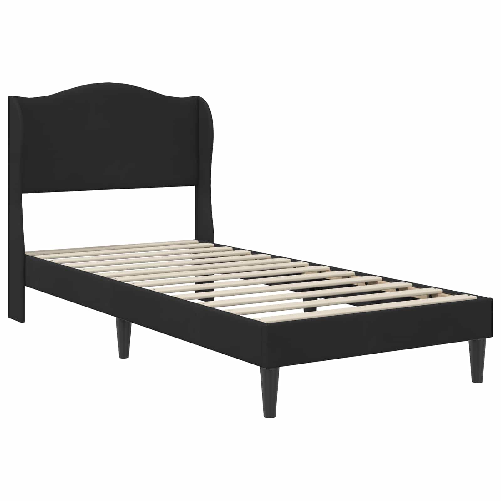 Rama de cama con cabecero de terciopelo negro 90x200 cm estructura moderna con listones robustos para dormitorio y habitacion de huespedes