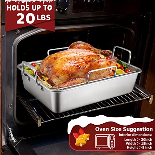 Large Turkey Roasting Pan With Rack, Joyfair 15.3 Inch Stainless Steel Chicken Roaster Pan And V-Rack For Oven, Rectangular Bakeware With Sturdy Handles, Heavy Duty & Dishwasher Safe, 2 Pieces #TOP4