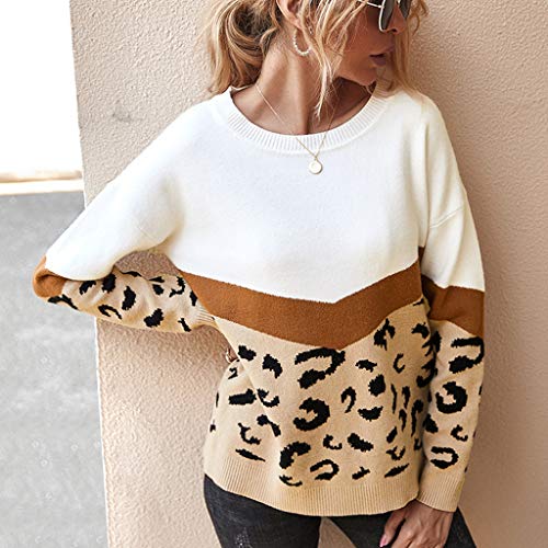diveimai Túnica feminina casual de manga comprida com estampa de leopardo para outono e inverno, Caq