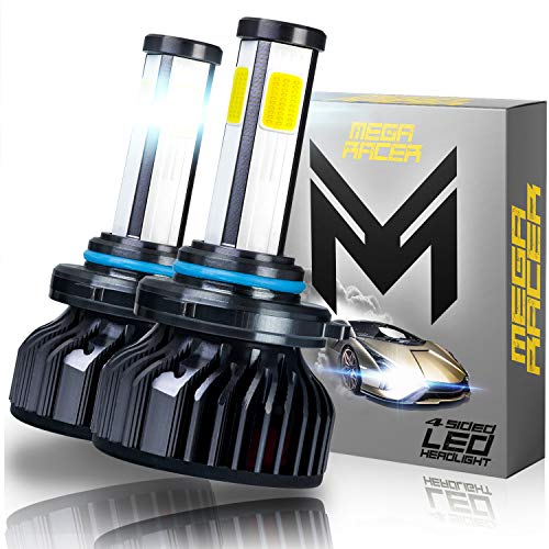 Mega Racer 4 Sided 9005 H10 HB3 LED Headlight Bulb - 60 Watt 6000K Diamond White 10000 LM COB IP68 Waterproof Rating, 2 Pieces