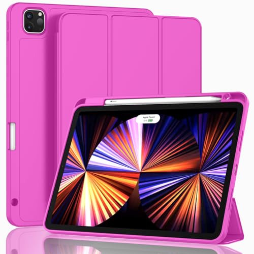 ZryXal New iPad Pro 11 Inch Case 2022(4th Gen)/2021(3rd Gen)/2020(2nd Gen) with Pencil Holder,Smart iPad Case [Support Touch ID and Auto Wake/Sleep] with Auto 2nd Gen Pencil Charging (Deep Pink)