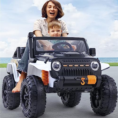 NEWQIDA 12V Ride On Toys Electric Ride On Car for Kids 4WD Ride on Truck with Remote Control Parent-Child Driving Mode, 220lbs Max Capacity, EVA Rubber Tires, White