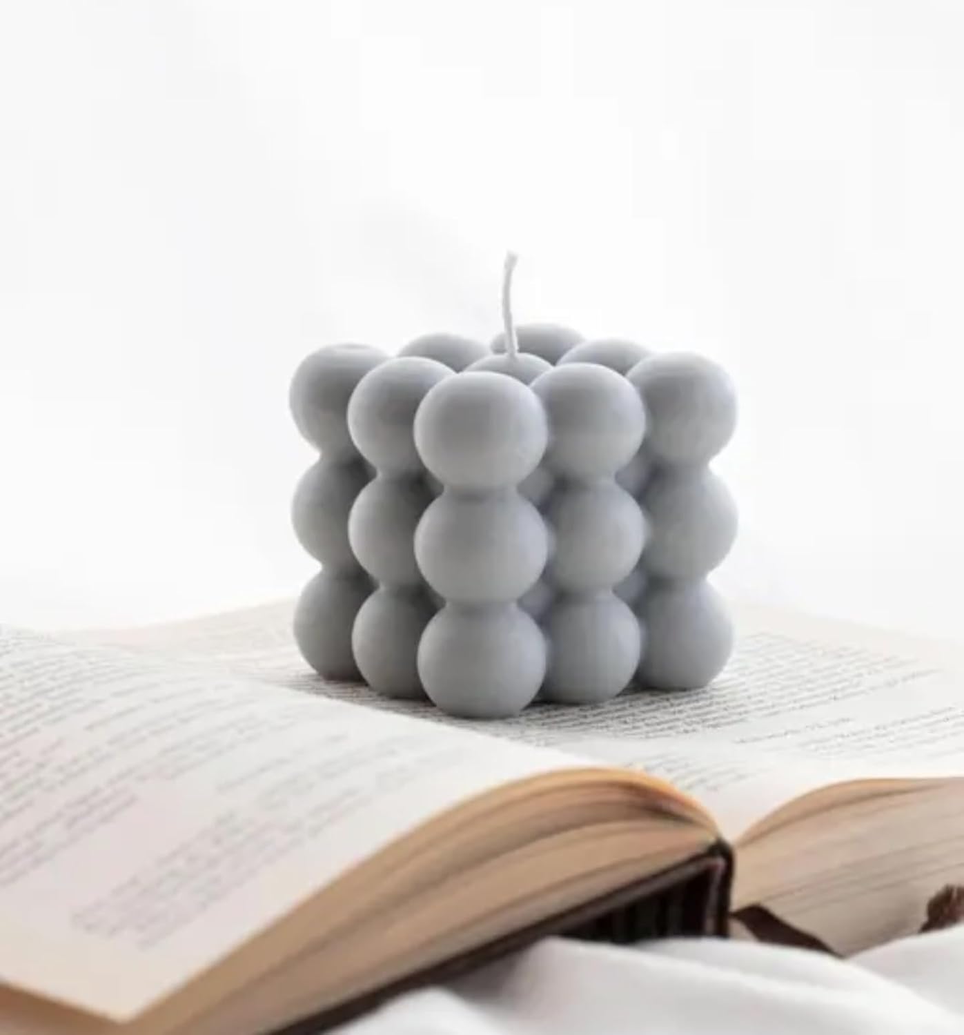 Bubble Cube Decorative Candle, Modern Design, Grey and Mauve, Set of 2