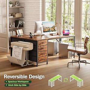 PRAISUN 55.1 Inch Computer Office Desk with Power Outelts and USB-C Port, Reversible Gaming Desk with 4 Fabric Drawers, Work Study Desk Work from Home, Rustic Brown — photo 4 of 6