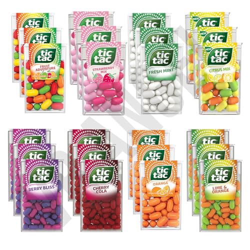Tic Tac Each 3 x Mint Sweets For Little Moments of Refreshment 8 Flavors - Fruit Adventure, Lime & Orange, Cherry Cola, Berry Bliss, Fresh Mint, Strawberry, Orange, Citrus - Sold By VR Angel