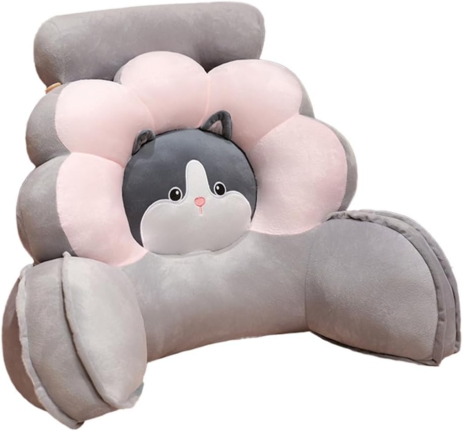 Cute Flower Lumbar Support Pillow Office Chair Waist Cushion Cartoon Sofa Bed Rest Reading Pillow with Small Bolster (Gray Husky, 60×50cm/23.6"×19.7")