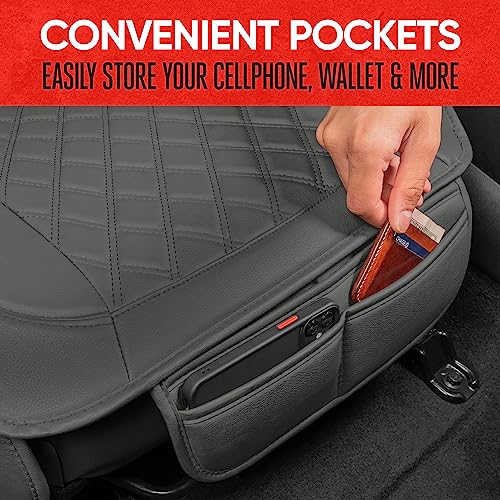 Image of Motor Trend Car Seat Cushion, 2 Pack - Diamond Stitched Faux Leather Seat Covers for Cars Trucks SUV, Gray Padded Car Seat Covers with Storage Pockets, Premium Automotive Seat Covers for Front Seats