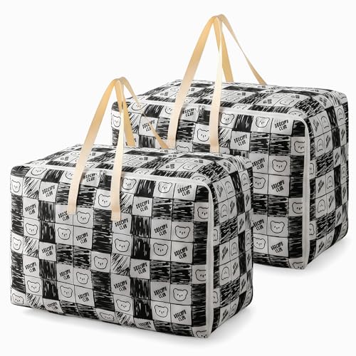 Luxvara 2 Stück Aufbewahrungstasche, Kleidertaschen, Oxford Aufbewahrungstaschen, Große Aufbewahrungstaschen, Wasserdichte Umzugstaschen mit Reißverschluss für Bettdecken Kleidung Bettwäsche (Schwarz)