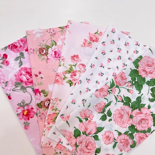 Image of Cotton Fabric DIY Making Supplies Quilting Patchwork Fabric Fat Quarter Bundles DIY for Quilting Cotton Patchwork Cushions (42pcs Peony, 9.8 inch x 9.8 inch)