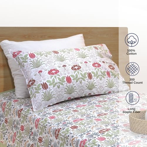 Image of TOAI Hand Block Printed Jaipuri Bedsheet | Bed Sheet Flatsheet | Pure Cotton | Single Bed Size 60 inchx90 inch | 300 TC Bedsheets | Includes 1 Pillow Cover |Spring Floral (Multicolour Floral)