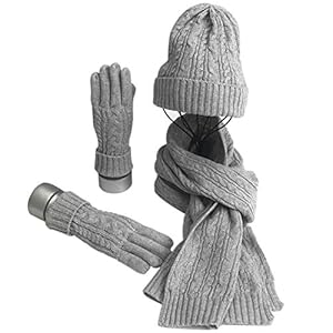 Warmiehomy Muts, sjaal en handschoenenset voor dames en dames, zacht, warm, gebreid, lange sjaal, 3-in-1 winter, dikke gebreide set voor skiën, outdoor, winkelen, vissen, cmping