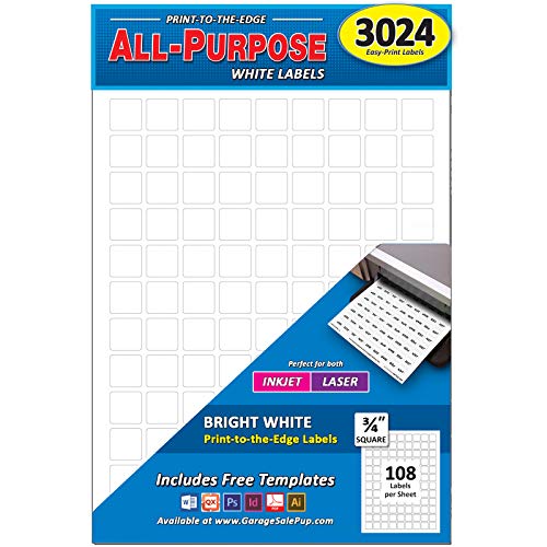 Pack of 3024, 3/4" Square Color Coding Dot Labels, Bright Wh