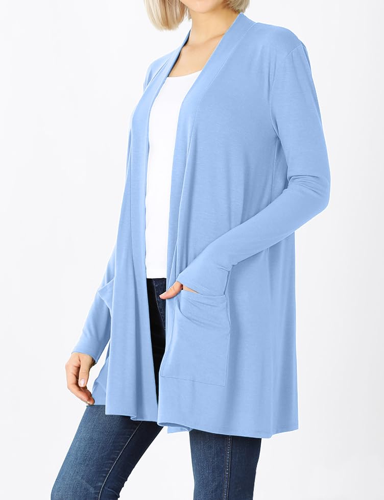 Image of Women's Open Front Cardigan Long Sleeve with Pockets Casual Outwear