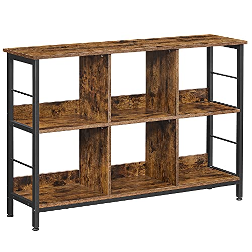 VASAGLE Bookshelf, Cube Shelf, Console Table, TV Stand with 6 Storage Cubes, for Office, Living Room, Bedroom, 13 x 47.2 x 31.5 Inches Industrial Design, Rustic Brown and Black ULLS104B01 13